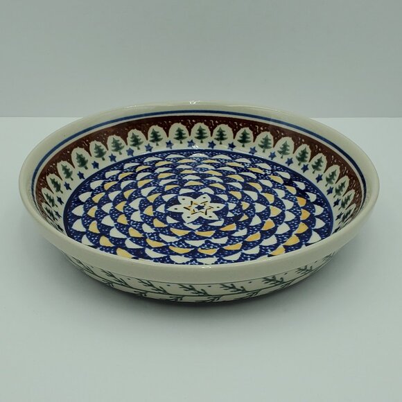 Polish Pottery Pine Boughs Pie Dish Evergreen Deep Dish Pie Quiche Plate